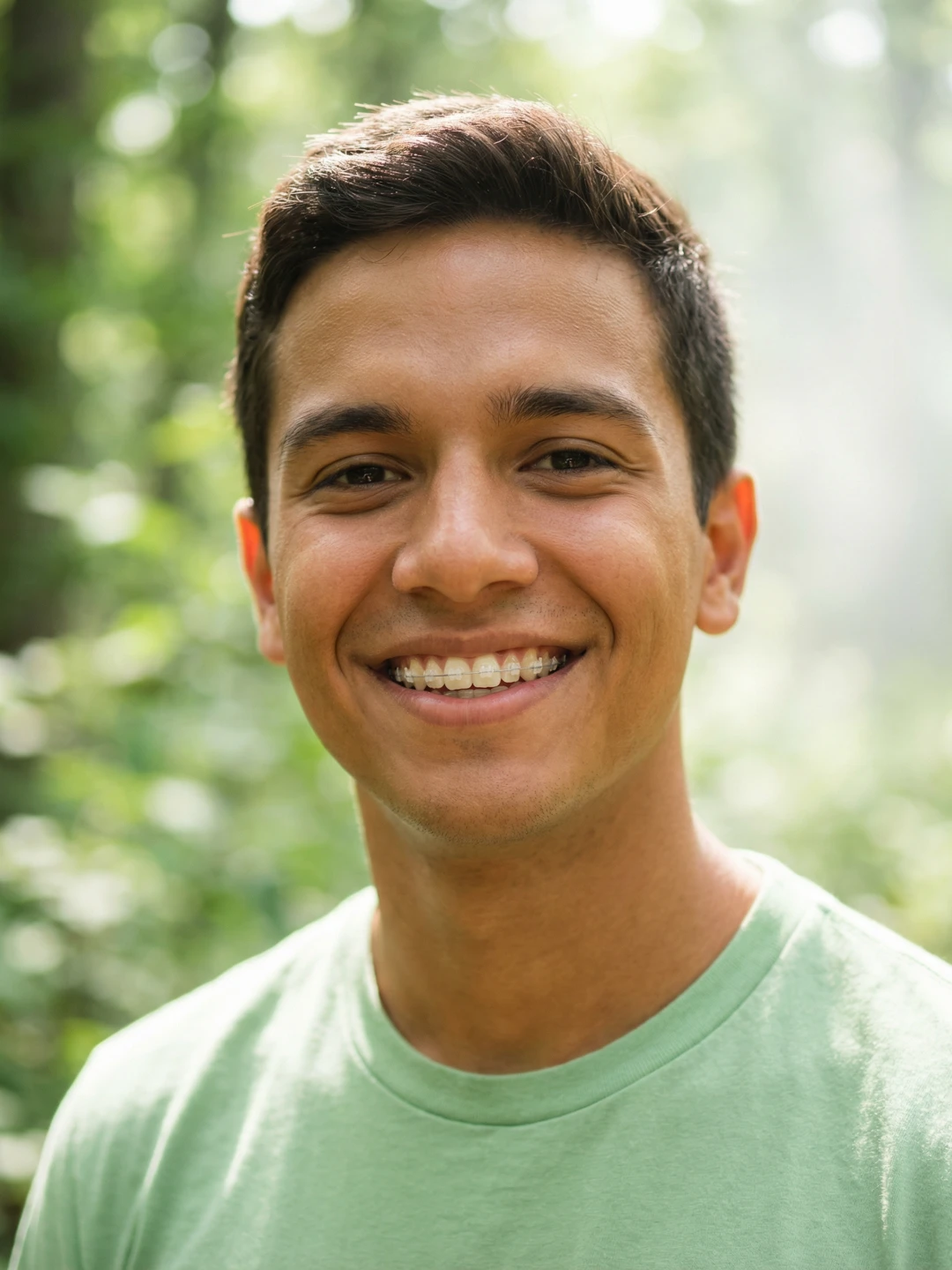 Chico joven con brackets esteticos